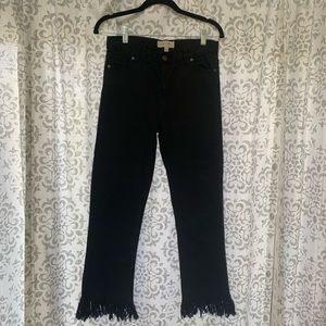 Black fringe cropped jeans